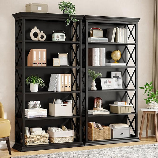 Tribesigns 6-Tier Bookcase, 71 Inches Industrial Bookshelves and Bookcases, Floor Standing 5 Shelf Display Storage Shelves Tall Bookcase for Home Office, Living Room, Bed Room, 2 Pcs