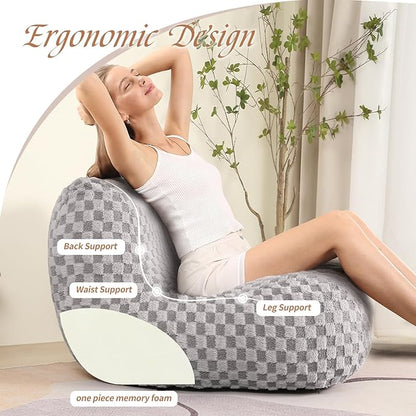 Bean Bag Chairs for Adults, Comfy Floor Sofa with Memory Foam, Giant Bean Bag Couch for Living Room Bedroom Dorm Office, Smoke Grey