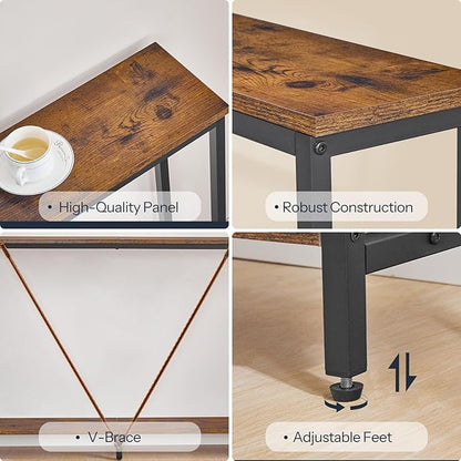 HOOBRO 70.9" Extra Long Sofa Console Table with Charging Station, 2-Tier Behind Couch Table with V-Brace, for Narrow Entryway, Hallway, Living Room, Rustic Brown BF186UXG01