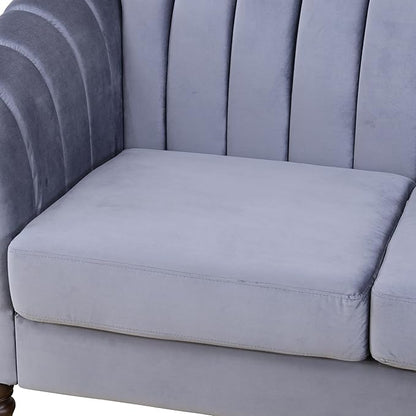 Sectional Sofa Set, Microfiber Chesterfield Upholstered Sofas Loveseat Couch Chair Sets with Style Button Tufted, Scroll Arms and Nailhead for Living Room, Office, Apartment, Grey,S
