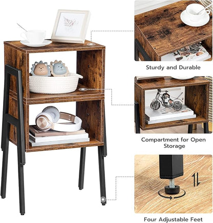 HOOBRO Nightstands Set of 2, Stackable End Table, Side Table, Bedside Tables with Open Storage Shelf, for Bedroom, Living Room, Rustic Brown BF38BZP201