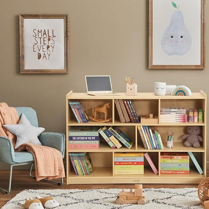Toy Storage Organizer for Kids Room, Wooden Kids Bookshelf for Classroom, Cube Storage Organizer for Playroom, 8-Section Montessori Bookshelf & Toy Shelf for Nursery