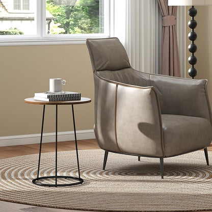 Manora Small Round Side Table, Rustic Brown Wood Accent Table with Metal Frame, Modern Farmhouse Bedside Nightstand for Bedroom and Office, Compact Furniture for Small Spaces