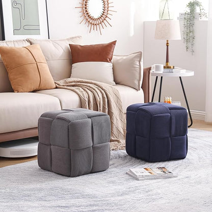 Ottoman Foot Rest Soft and Comfortable Ottoman Square Corduroy Woven Design Sofa Stool (Blue)