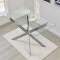 Dining Table for 4 Modern 47.2" Rectangular Glass Dining Table Kitchen & Dining Room Tables with Metal Base for Dining Room and Apartment, Silver