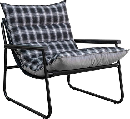 Plush Modern Accent Chair Single Comfy Chair for Bedroom — Ergonomic Lounge Chair with Stylish Upholstery, Space-Saving Design & Easy Assembly Plaid & Grey