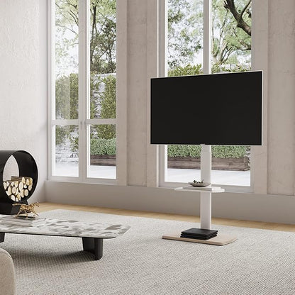 FITUEYES Floor TV Stand Tall for Living Room, Bedroom, Corner TV Stands for TVs up to 70 Inch Swivel TV Mount Stand with Height Adjustable Shelf Upgrade Sturdy Wood Base White