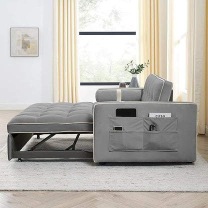 ERYE 3 in 1 Tufted Sleeper Sofa Bed with Cylindrical Pillows,Modern Convertible Loveseat Sofá W Pull Out Sleep Couch Bed and Side Pockets,Velvet Upholstered Love Seat Sofabed for Living Room