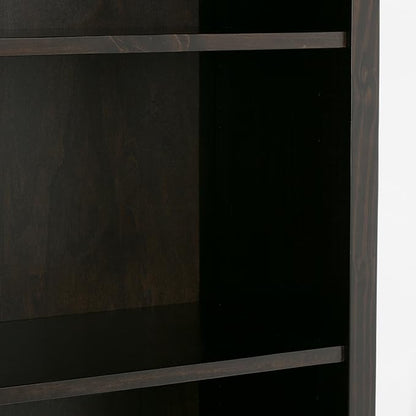 SIMPLIHOME Amherst Bookcase - 70 inch Tall 5-Shelf Solid Wood Bookshelf in Hickory Brown, Transitional Storage for Living Room, Study Room or Office with Adjustable Shelves and Tapered Legs