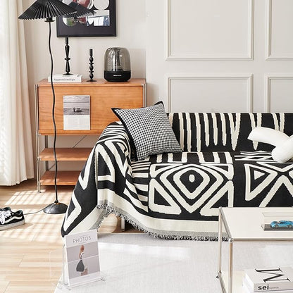 HANDONTIME Boho Sofa Covers for Dogs Black Couch Sofa Covers for 3 Cushion Couch Sofa Beige Chenille Sofa Slipcover Washable Sectional l Shaped Covers Pets Protector Furniture Covers, 71" X134"