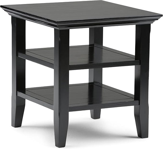SIMPLIHOME Acadian SOLID WOOD 19 inch Wide Square Transitional End Table in Black for the Living Room and Bedroom