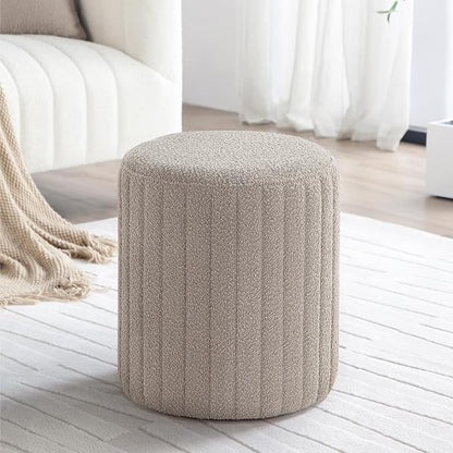 Get Set Style Modern Round Ottoman with Soft Padded Seat, Multifunctional Vanity Chairs for Makeup, Upholstered Footrest Stool Ottoman Foot Stool for Living Room, Bedroom