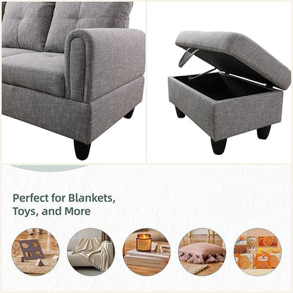 L Shaped Sectional Couches for Living Room, Modern Modular Sectional Sofa with Ottoman Storage, Comfy L Shaped Couch with Chaise for Bedroom Apartment Furniture, Gray