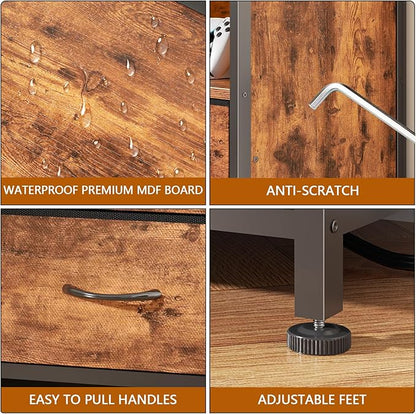 Furologee 55" LED TV Stand for Bedroom with Power Outlets, Entertainment Center with 6 Fabric Drawers for 50/55/60 inch TVs, Dresser TV Stand Long Console Media Table for Living Room, Rustic Brown