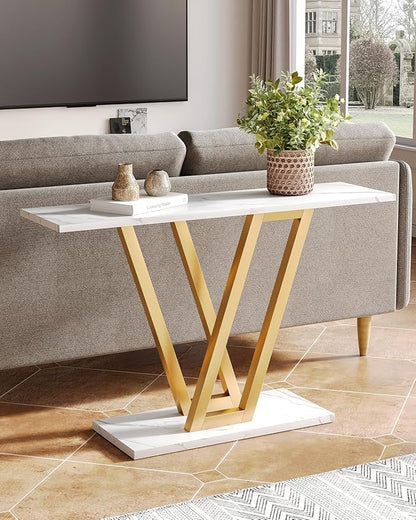 LITTLE TREE Console Table Hallway Table for Entryway 43 Inch Sofa Table Entryway Tables for Living Room, White & Gold