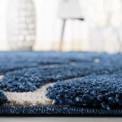 SAFAVIEH Florida Shag Collection Area Rug - 9' Square, Dark Blue & Cream, Scroll Design, Non-Shedding & Easy Care, 1.2-inch Thick Ideal for High Traffic Areas in Living Room, Bedroom (SG455-6511)