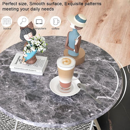 TV Tray Table, Portable TV Dinner Table for Eating, Small Foldable Round Table, TV Side Trays Table Set of 2, Snack Table for Couch, Living Room, Outdoor, Small Space (Black Marble, 2Pcs)