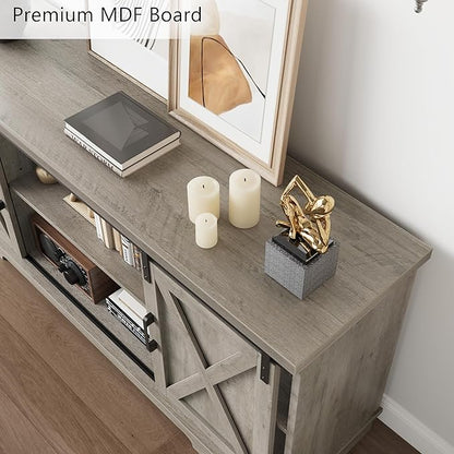 IDEALHOUSE Farmhouse Tv Stand for 65 Inches TVs, Entertainment Center with Storage and Sliding Barn Doors, Adjustable Shelf Modern Media TV Console TV Stand Table for Living Room, Bedroom, Grey