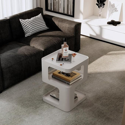 Modern Side Table,White end Table,Unique nightstand,Bedside Table,Metal 3-Tier Night Stand with Storage,Accent Side Table for Couch,Bedroom,Living Room.No Assembly Required.
