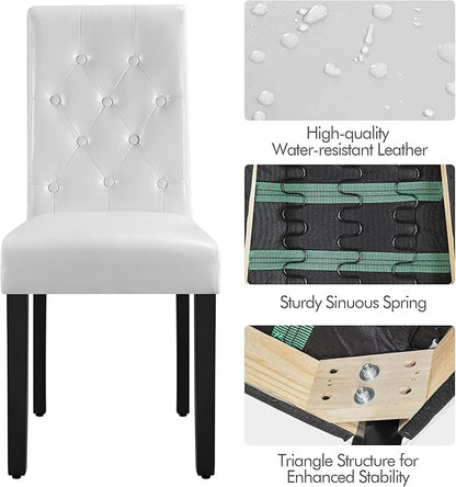 Yaheetech Dining Chairs Set of 2 Modern Style Faux Leather Dining Room Chairs with Solid Wood Legs and Button Tufted Padded for Home Kitchen and Restaurant, White
