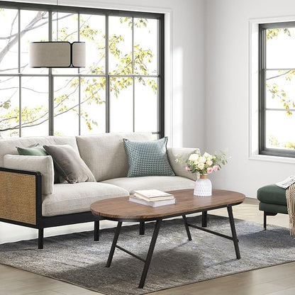 Folding Coffee Table for Small Spaces Wood and Metal Oval Coffee Table Portable Low Coffee Tables for Living Room, Home, Office, Light Brown