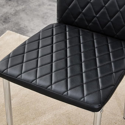 Modern Minimalist Dining Chair Fireproof Leather Sprayed Metal Pipe Diamond Grid Pattern Restaurant Home Conference Chair Set of 4 Or 6 (6, Jet Black)