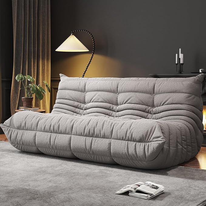 Bean Bag Chairs for Adults, BeanBag Reading Chair Memory Foam Couch 3-Seater, Floor Chair Soft Teddy Material, Comfy Reading Nook Chairs for Bedroom Living Room Office (Grey)