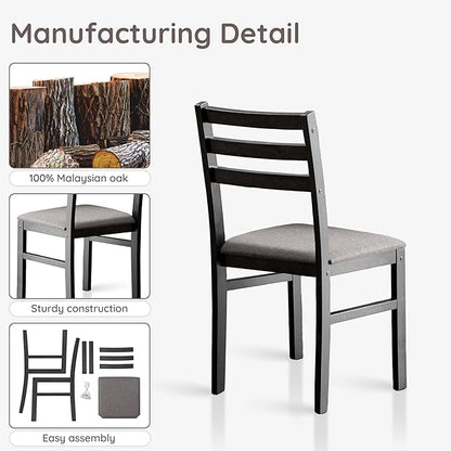 Livinia Seattle Modern Farmhouse Kitchen Dining Room Chair Set of 2, Solid Wood Fabric Upholstered Cushion Seat Wood Ladder Back Chairs (Black)