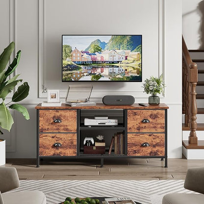Furologee TV Stand with 4 Drawers, 43 Inch Entertainment Center with Open Shelves, Media Console Table for 50" TV, Television Stand for Bedroom, Living Room/Rustic Brown