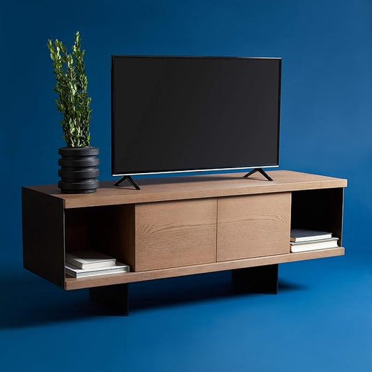 SAFAVIEH Couture Terrance TV Stand for up to 65" Flatscreen – Brown, 2 Doors with Interior Storage, 2 Open Shelves, Entertainment Media Console (SFV6047A)