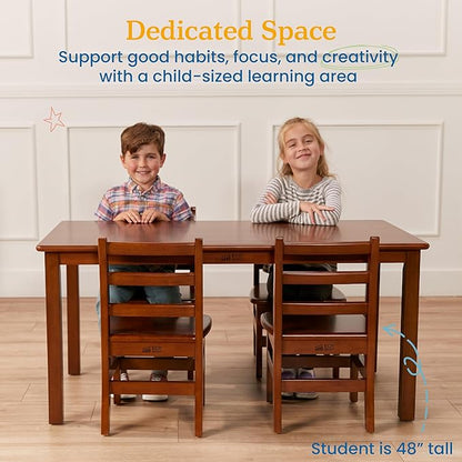 ECR4Kids 24in x 48in Rectangular Hardwood Table and Chair Set, 12in Seat Height, Kids Furniture, Dark Walnut