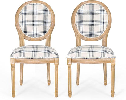 Christopher Knight Home Phinnaeus Dining Chair Set, Set of 2, Fabric, Dark Blue Plaid + Natural