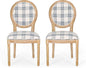 Christopher Knight Home Phinnaeus Dining Chair Set, Set of 2, Fabric, Dark Blue Plaid + Natural