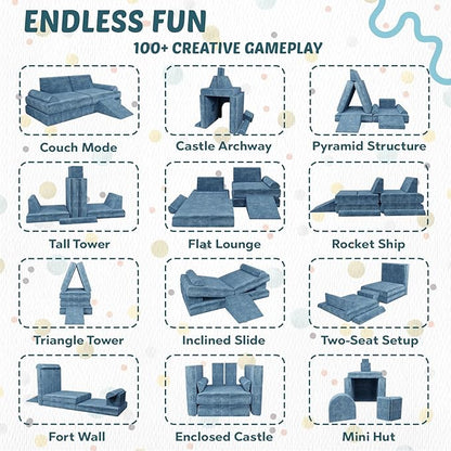 Modular Kids Play Couch & Sofa with Doodle Board & Stickers, High-Density 27D Foam Set, Convertible Folding Child Couch with Washable Covers, Durable Kids Furniture for Playroom - Dark Grey