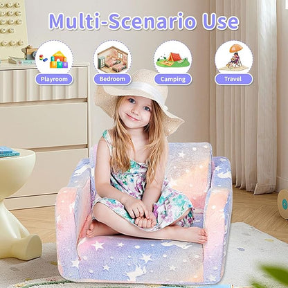 Kids Couch for Toddlers, 2-in-1 Kids Sofa Chair Glow in The Dark, Comfy Soft Foldable Toddler Couch Chair for Girls and Boys