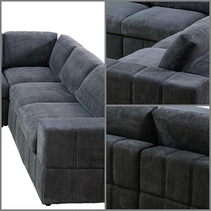 L Shaped Sectional Couches for Living Room, Modular Sectional Sofa with Ottoman & Chaise, Modern Lounge Couch Living Room Furniture for Adults, Dark Grey