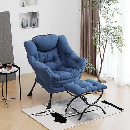 Lazy Chair with Ottoman, Modern Chair with Folding Footrest, Lounge Accent Chair, Comfortable Reading Chair (Royal Blue)