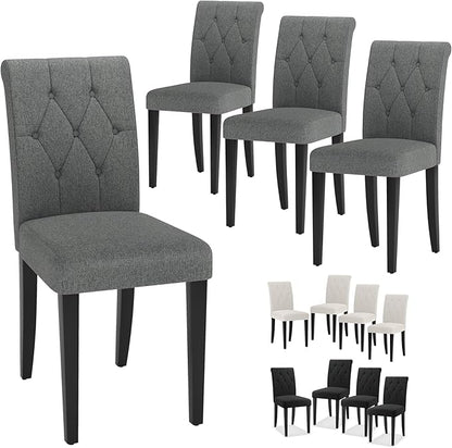 Upholstered Dining Chairs Set of 2, Button Tufted Parsons Dining Chair with Solid Wood Legs, Modern Fabric Side Chair for Dining Room/Kitchen/Restaurant/Hotel- Grey