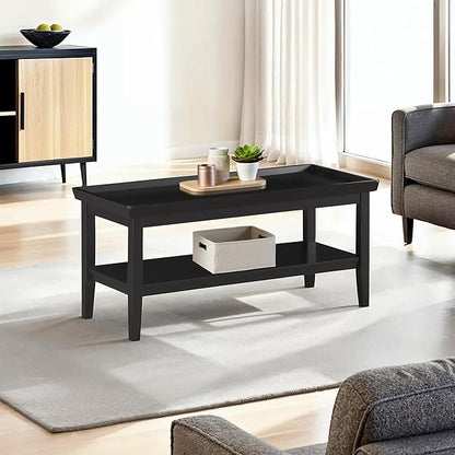 Convenience Concepts Ledgewood Coffee Table 42" - Modern Center Room Accent with Storage Shelf for Transitional, Traditional Living & Family Room, Black