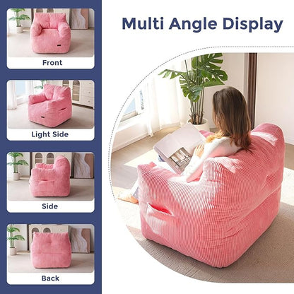 MAXYOYO Bean Bag Chair, Tufted Bean Bag Couch Lazy Chair, Living Room Sofa Couch with Filler for Adult Teens Kids, Corded Fabric Accent Sofa for Bedroom Dorm, Pink
