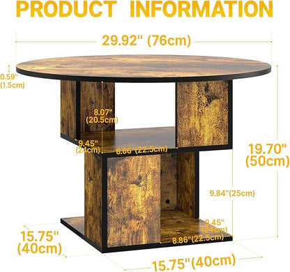 Elephance Round Coffee Table with Storage,3-Tier Coffee Table for Living Room,Wooden Tabletop-Caramel Brown with Black Frame