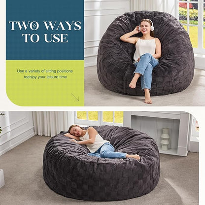 Hobestluk Bean Bag Chairs Beanbag Chair with Filler Adult Bean Bags with Fluffy Cover, Giant Bean Bag Chairs for Adults for Living Room, Bedroom (Dark Grey, 6FT - 70" x 70" x 15")
