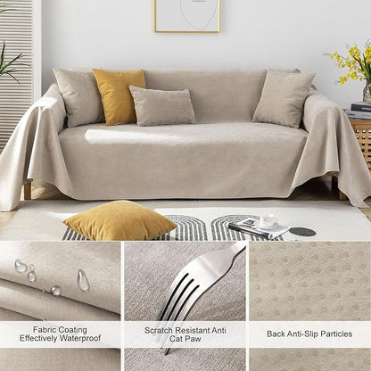 STACYPIK 100% Waterproof Beige Sofa Cover for Dogs, Anti-Cat Scratch Couch Covers for Pets, Non-Slip Couch Covers for 2 Cushion Couch, Washable Loveseat for Sectional, Furniture Protector-71X71IIN