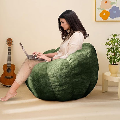 Pumpkin Bean Bag Sofa Chair, Bean Bag Chair with Filler for Teens, Kids, Toddler, Comfy and Lazy Sofa for Dorm, Apartment, Living Room and Bedroom, Dark Green