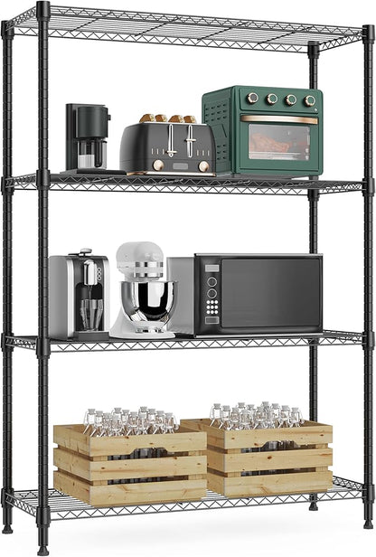 1000 lbs 4Tier Shelf Metal Storage Shelves Wire Rack Closet Organizers with Wheel for Garage Kitchen Bathroom Laundry Black 13.7" D x 29.5" W x 47.2" H