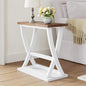 ChooChoo Farmhouse End Table, Narrow Side Table with Storage Shelf, Modern X-Design Slim End Table for Living Room,Bedroom, Small Space, 11.8" D*23.6" W*23.4" D