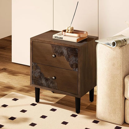 COSIEST Modern Nightstand with 2 Storage Drawers, Mid Century End Table, Accent Side Table, Vintage Wood Luxury Night Stand for Bedroom, Living Room, Walnut