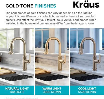 KRAUS Allyn Industrial Pull-Down Single Handle Kitchen Faucet in Spot-Free Antique Champagne Bronze, KPF-4102SFACB