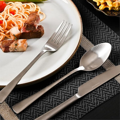 KINGSTONE Forged Silverware Set, 20 Piece Flatware Set for 4, 18/10 Stainless Steel Silverware Matte Satin Finish Dishwasher Safe
