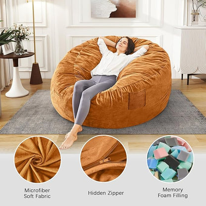 Bean Bag Chairs for Adults - Giant Bean Bag Chair Convertible Bean Bag Bed - Beanbag Chair with Micro Fiber Cover/Furniture Foam Filler - Floor Couch Sofa in Bedroom Dorm Room - Queen Golden Brown
